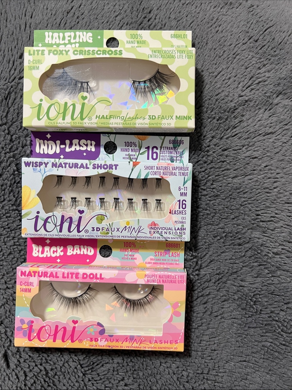 Ioni Faux Mink Lashes - Multi-Style Pack (Green, Purple, Pink)